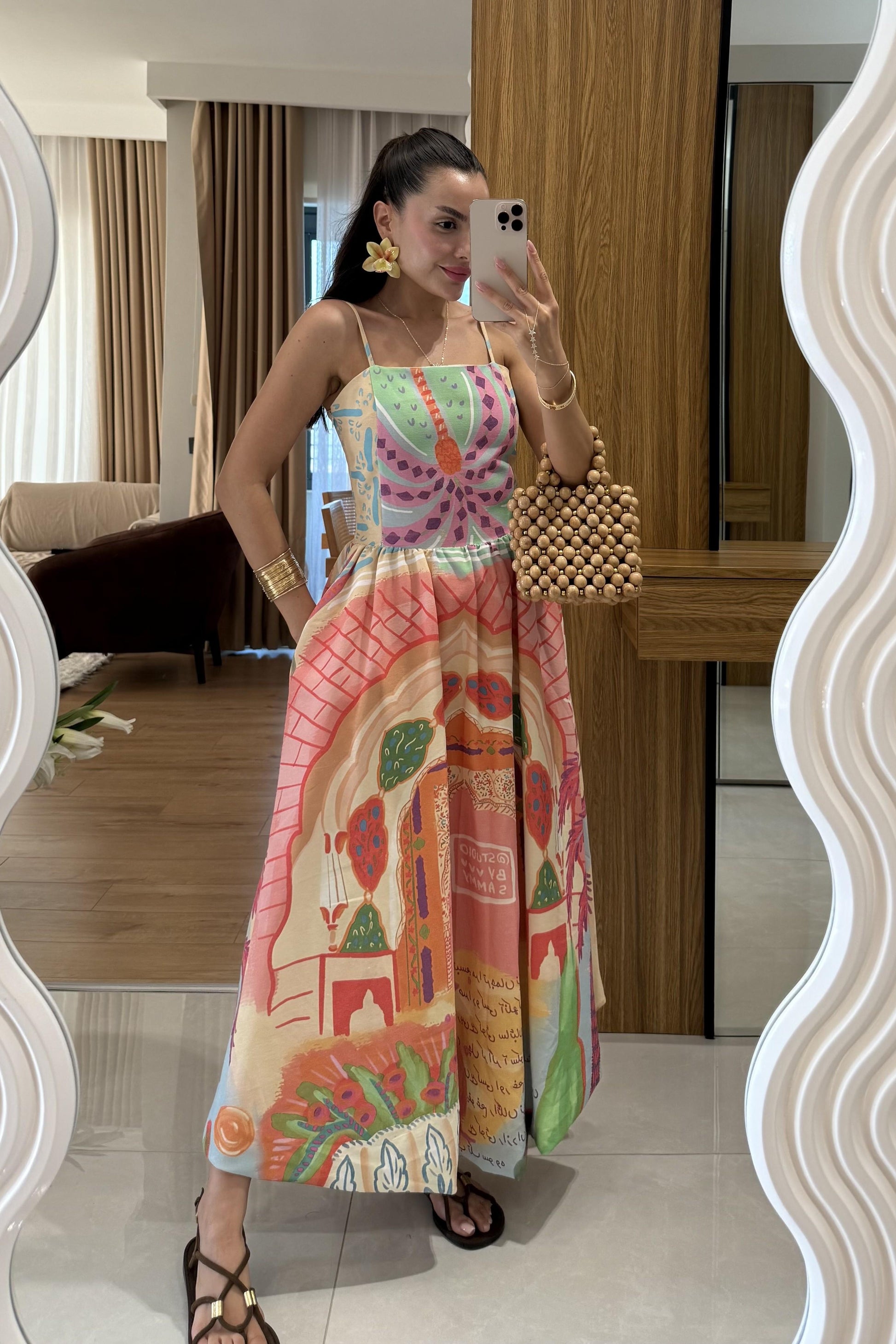 Sileva Çok Renkli Askılı Tasarım Elbise