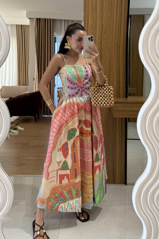 Sileva Çok Renkli Askılı Tasarım Elbise