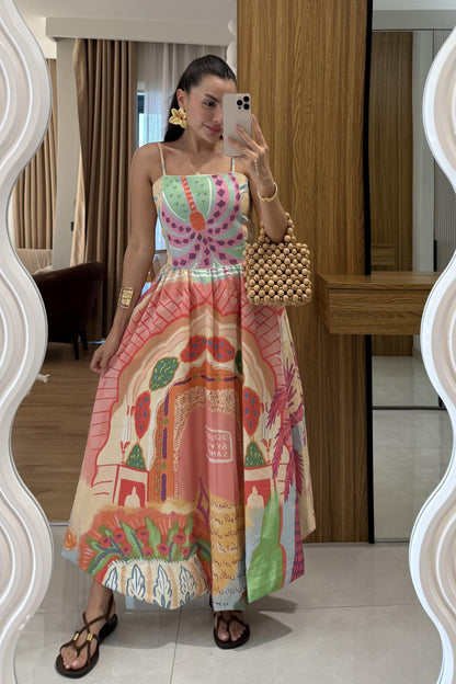 Sileva Çok Renkli Askılı Tasarım Elbise