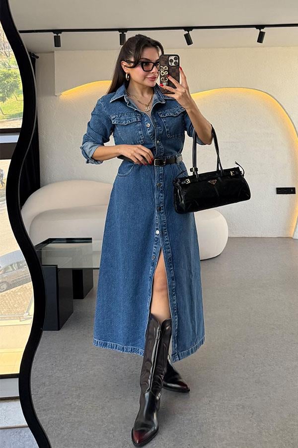 Silvanus Kemerli Denim Elbise
