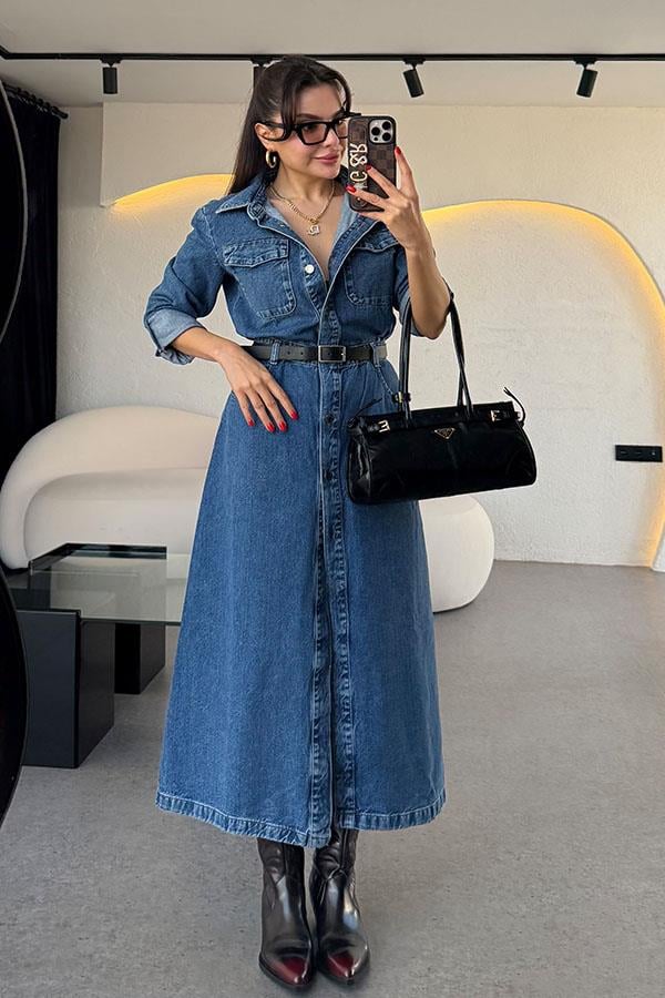 Silvanus Kemerli Denim Elbise