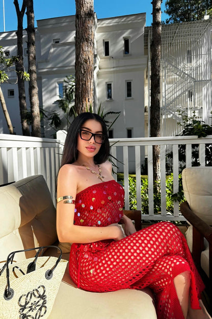 Sindy Kırmızı Pulpayet Ajurlu Takım