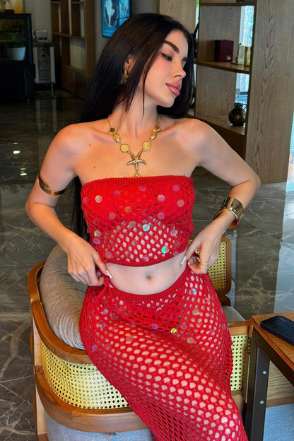 Sindy Kırmızı Pulpayet Ajurlu Takım