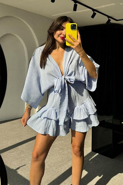 Sion Crop Fırfırlı-Etek Takım-Bebe Mavi