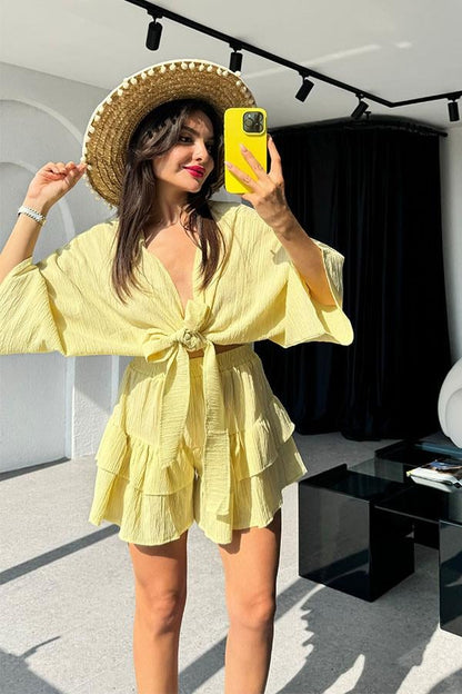 Sion Crop Fırfırlı-Etek Takım-Sarı