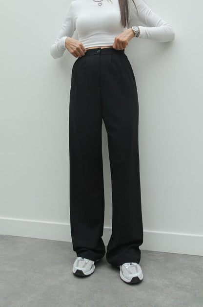 SIYAH ÇIFT PILELI PALAZZO PANTOLON