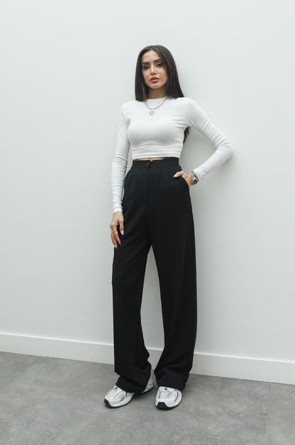 SIYAH ÇIFT PILELI PALAZZO PANTOLON