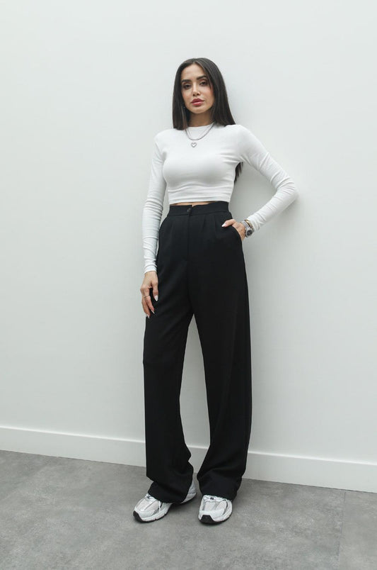 SIYAH ÇIFT PILELI PALAZZO PANTOLON