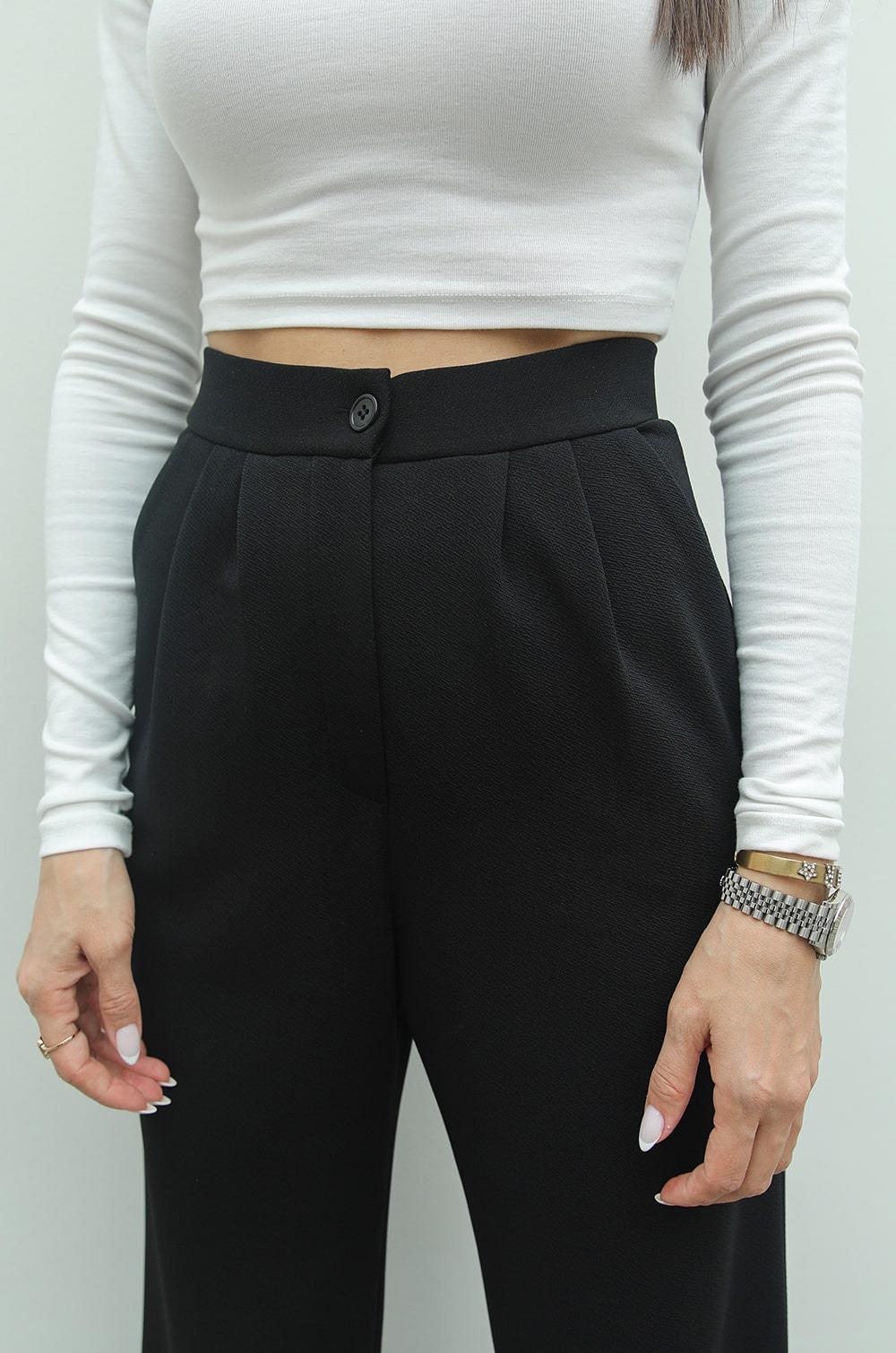 SIYAH ÇIFT PILELI PALAZZO PANTOLON