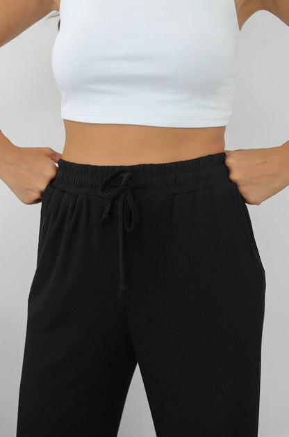 SIYAH FITILLI BELI LASTIKLI PANTOLON