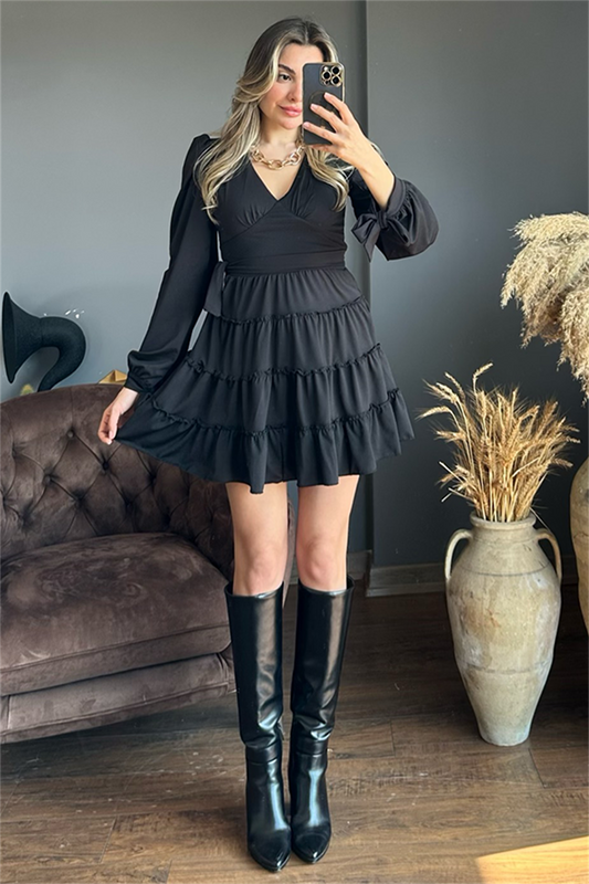 Siyah mini kat kat elbise