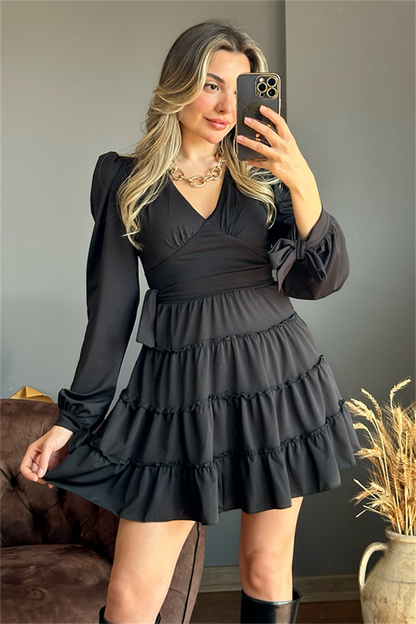 Siyah mini kat kat elbise