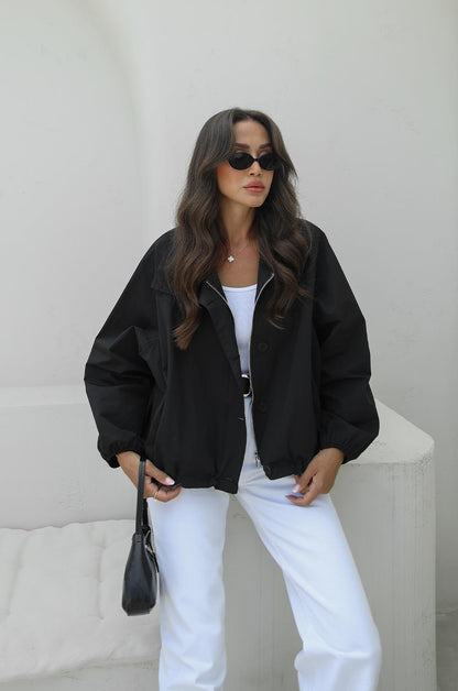 SIYAH RAINY DIK YAKA BOMBER CEKET