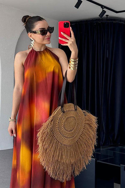 Sobeska Halter Yaka Batik Desen Elbise