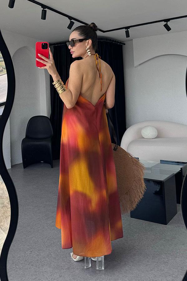 Sobeska Halter Yaka Batik Desen Elbise