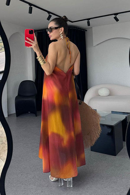 Sobeska Halter Yaka Batik Desen Elbise