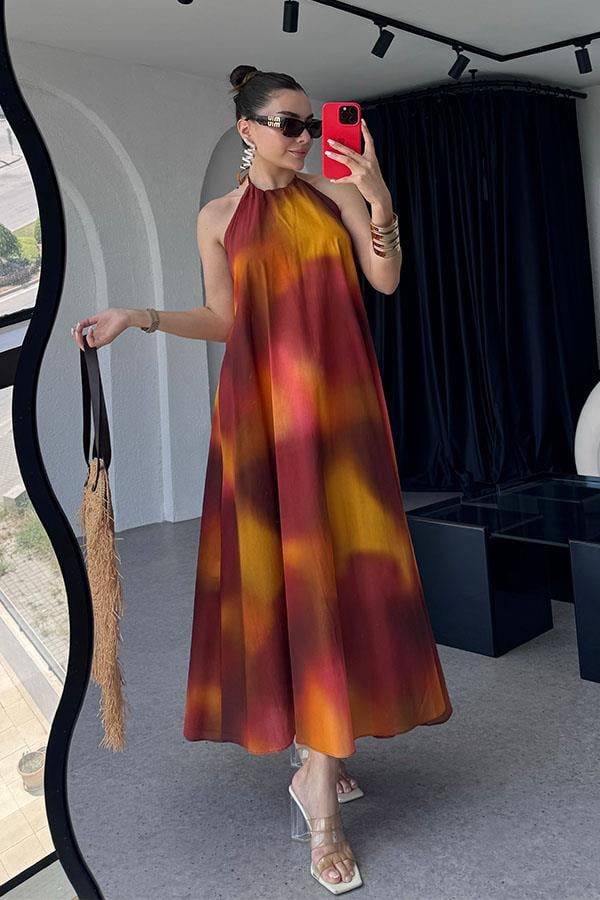 Sobeska Halter Yaka Batik Desen Elbise