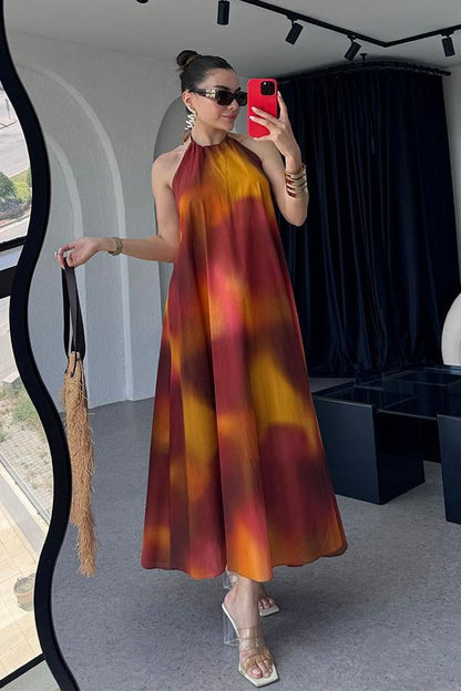 Sobeska Halter Yaka Batik Desen Elbise