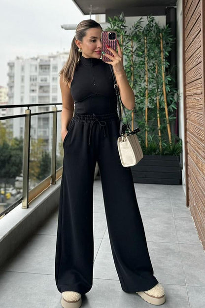 Sofy Fermuarlı Body ve Pantolon Takım - Siyah