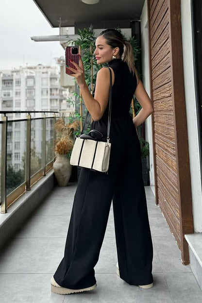 Sofy Fermuarlı Body ve Pantolon Takım - Siyah