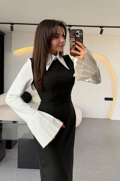 Soina Gömlek Yaka Kolları Pilise Elbise