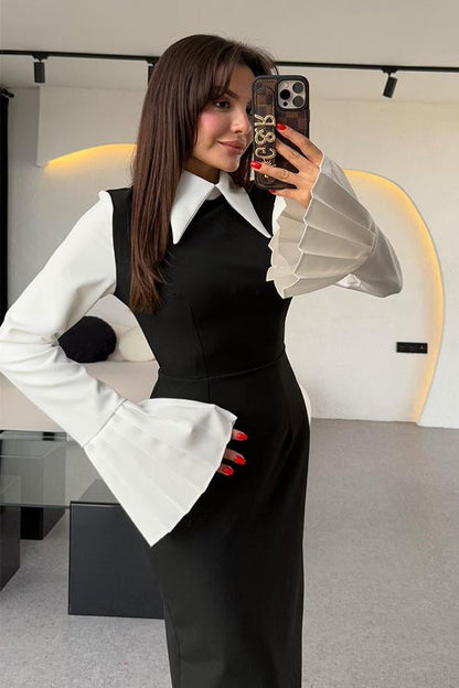 Soina Gömlek Yaka Kolları Pilise Elbise