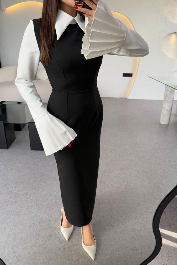 Soina Gömlek Yaka Kolları Pilise Elbise