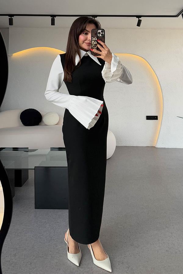 Soina Gömlek Yaka Kolları Pilise Elbise