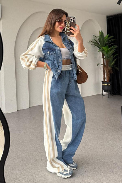 Soire Denim Geçişli Beyaz Takım