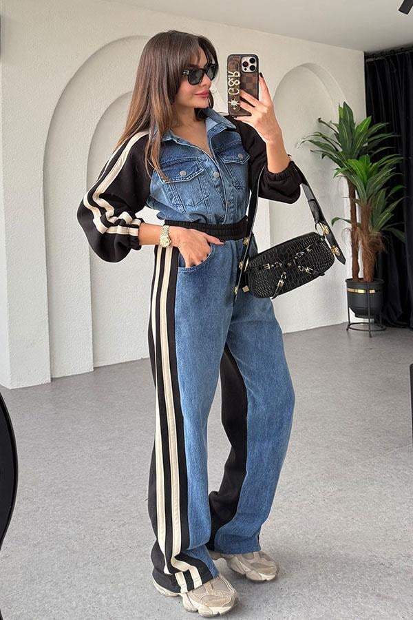 Soire Denim Geçişli Siyah Takım