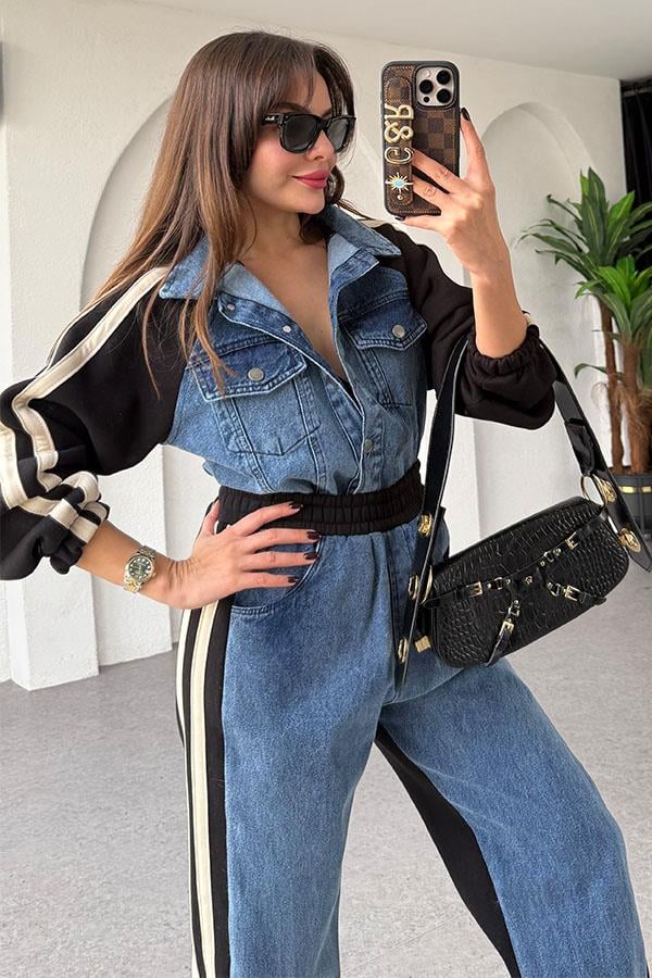 Soire Denim Geçişli Siyah Takım