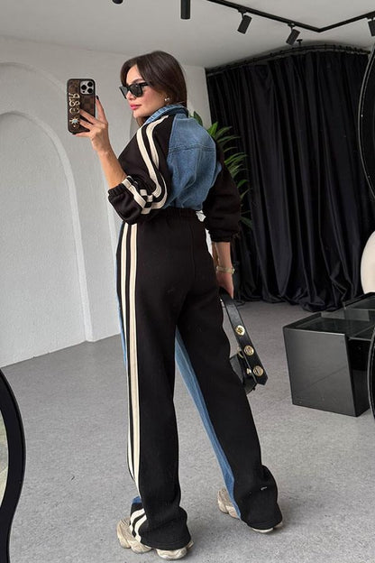 Soire Denim Geçişli Siyah Takım