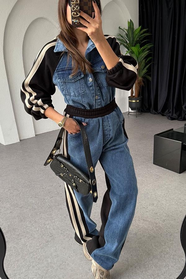 Soire Denim Geçişli Siyah Takım