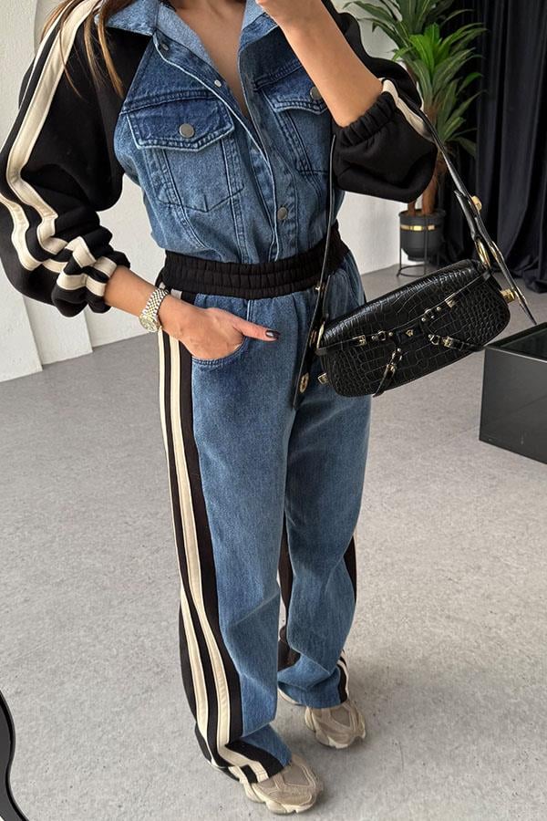 Soire Denim Geçişli Siyah Takım