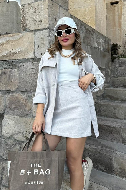 Solei Kaşe Etekli Ceket Takım - Krem