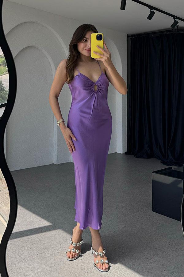 Soleil Göğüs Dekolteli Saten Elbise