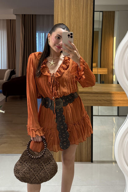 Sovia Kiremit Şifon Astarlı Elbise