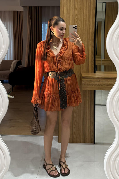 Sovia Kiremit Şifon Astarlı Elbise