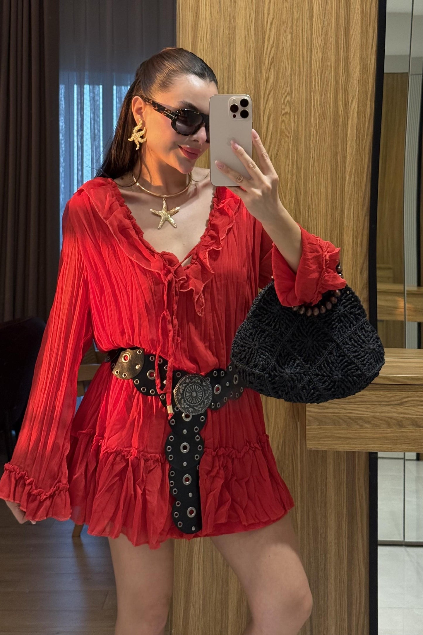 Sovia Kırmızı Şifon Astarlı Elbise