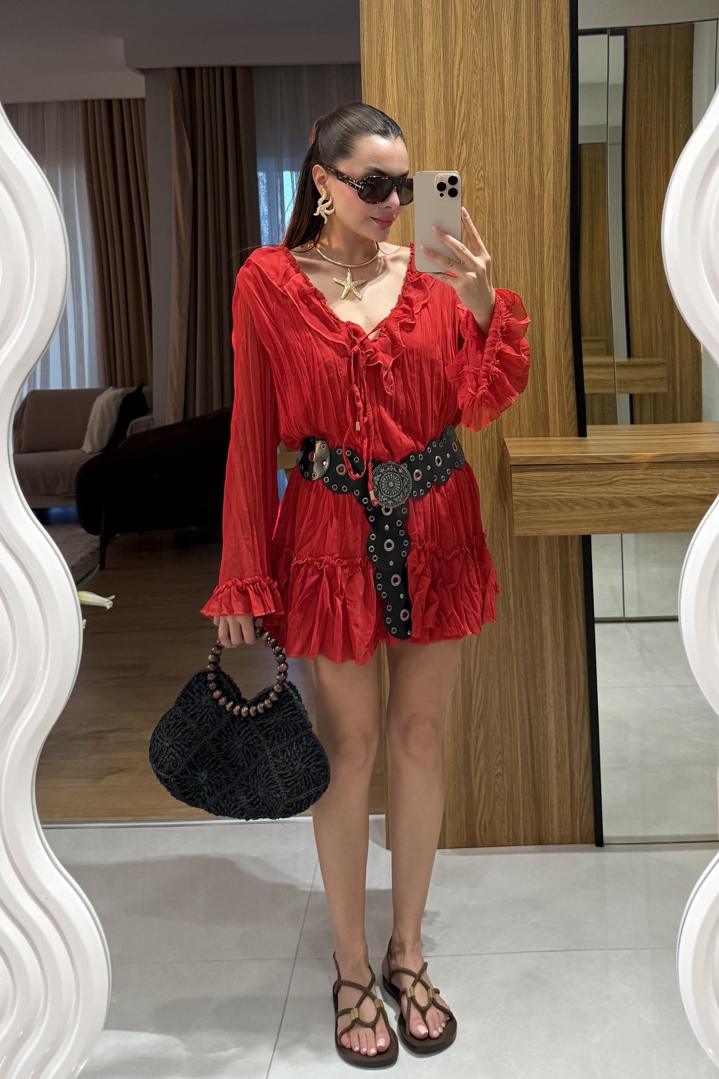 Sovia Kırmızı Şifon Astarlı Elbise