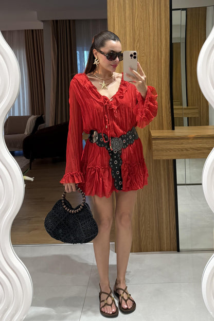 Sovia Kırmızı Şifon Astarlı Elbise