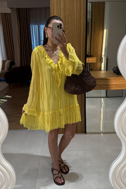 Sovia Sarı Şifon Astarlı Elbise
