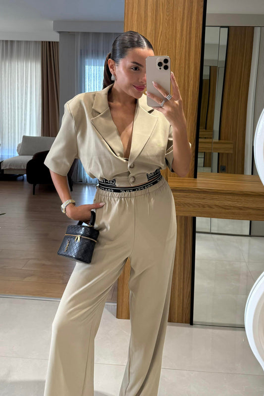 Spacei Yazılı Crop Blazer