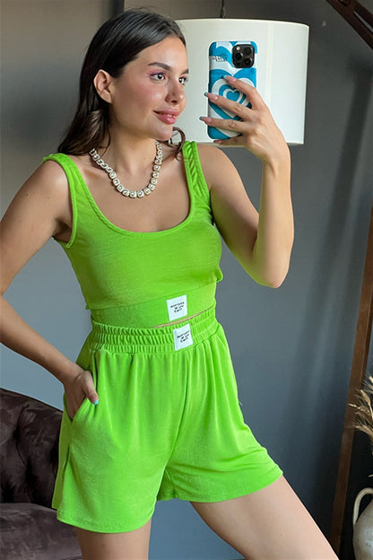 Sport parlak dokulu neon yeşili takım