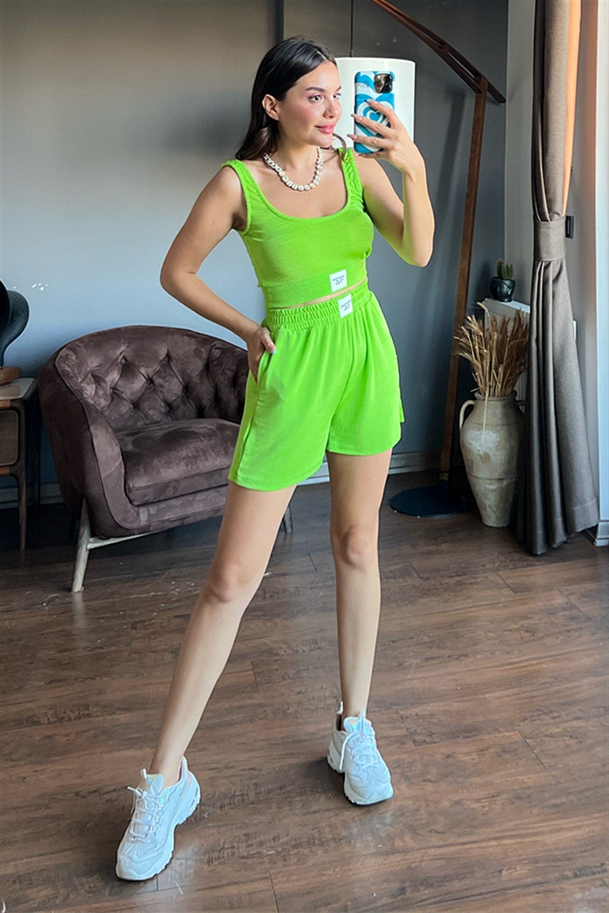 Sport parlak dokulu neon yeşili takım