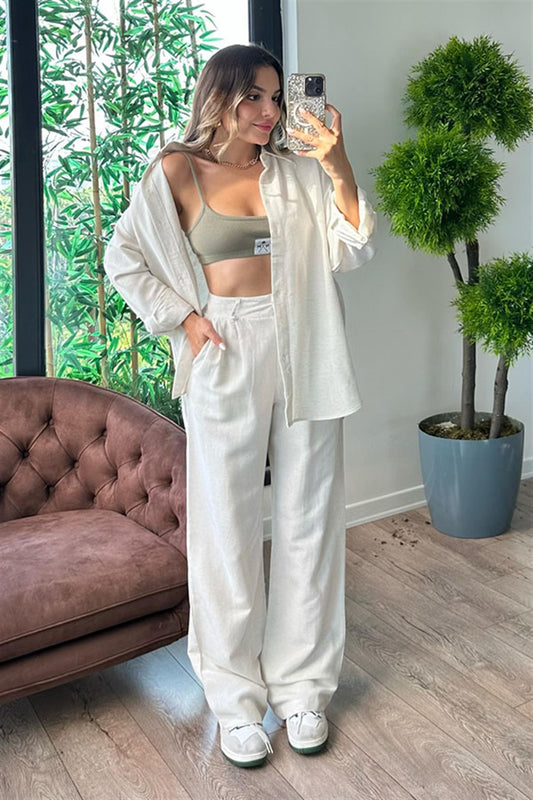 Star gömlek palazzo takım - Krem