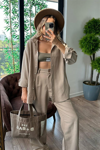 Star gömlek palazzo takım - Vizon