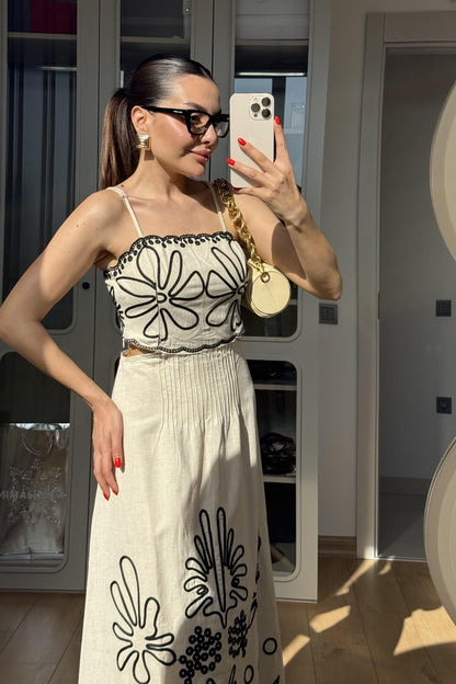 Steer Nakış Detaylı Keten Elbise