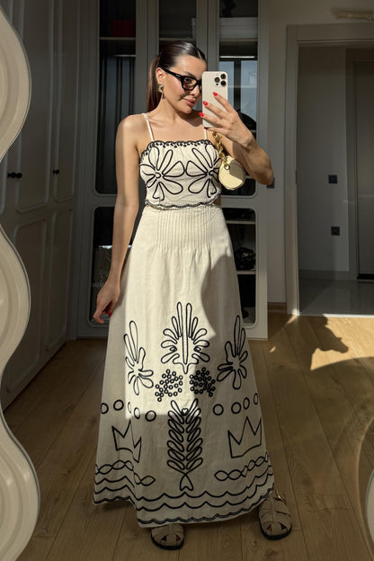 Steer Nakış Detaylı Keten Elbise