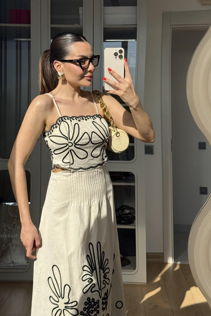 Steer Nakış Detaylı Keten Elbise